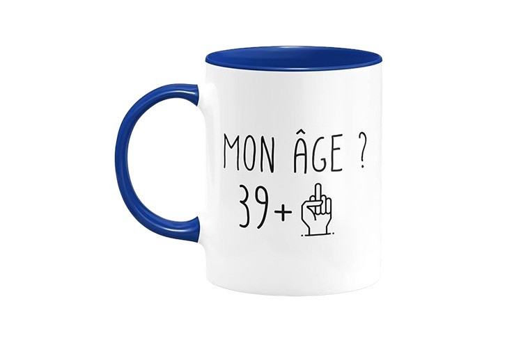 Mug pour anniversaire 40 ans blanc et bleu drôle doigt d'honneur