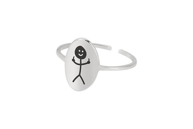 Bague argent motif figurine stickman doigt d'honneur