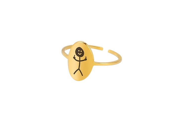 Bague drôle stickman doigt d'honneur couleur or