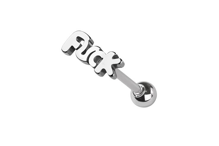 Piercing de langue en acier inoxydable avec inscription "FUCK" pour homme et femme