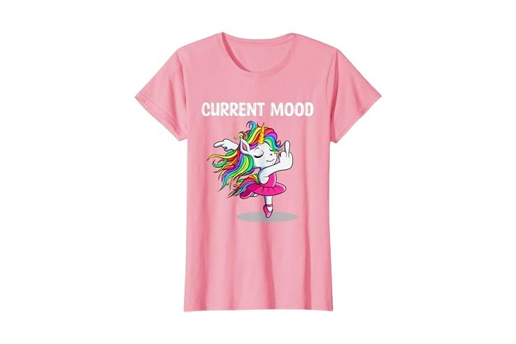 Tee-shirt doigt d'honneur licorne rose "current mood" pour femme