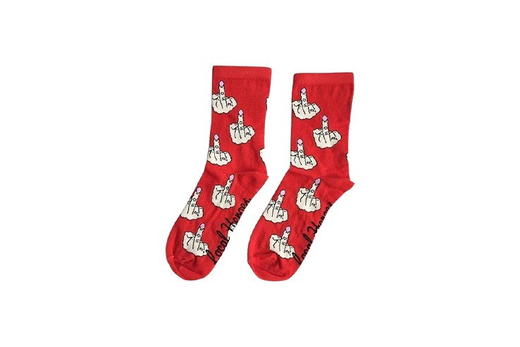 Chaussettes en coton rouge motif doigt d'honneur