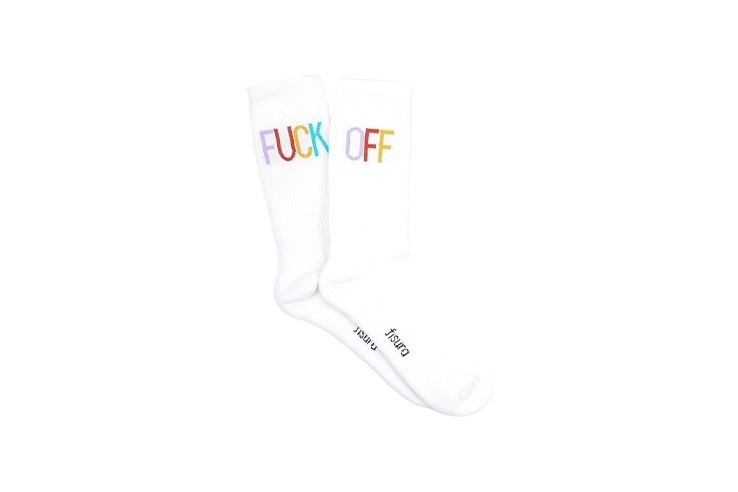 Chaussettes originales blanches avec message Fuck Off multicolores