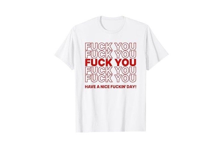 Tee-shirt homme blanc avec inscription "Fuck You" en rouge