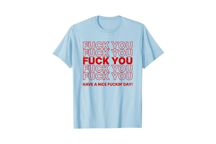 Tee-shirt bleu ciel inscription "Fuck You" en rouge homme