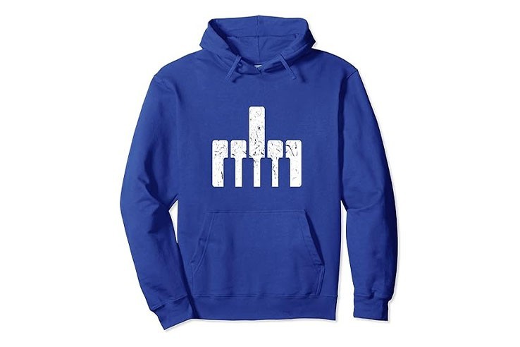 Sweat à capuche unisexe motif piano doigt d'honneur bleu