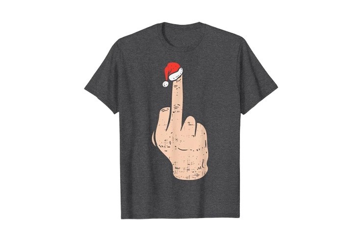 Tee-shirt de noël doigt d'honneur gris foncé chiné pour homme