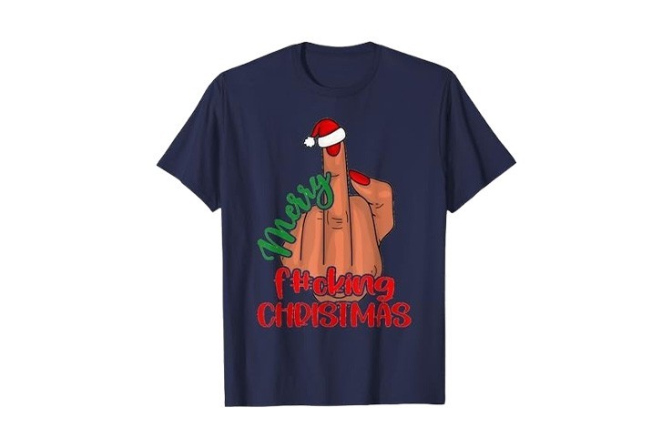 Pyjama tee-shirt de noël doigt d'honneur Merry Fucking Christmas bleu marine pour homme