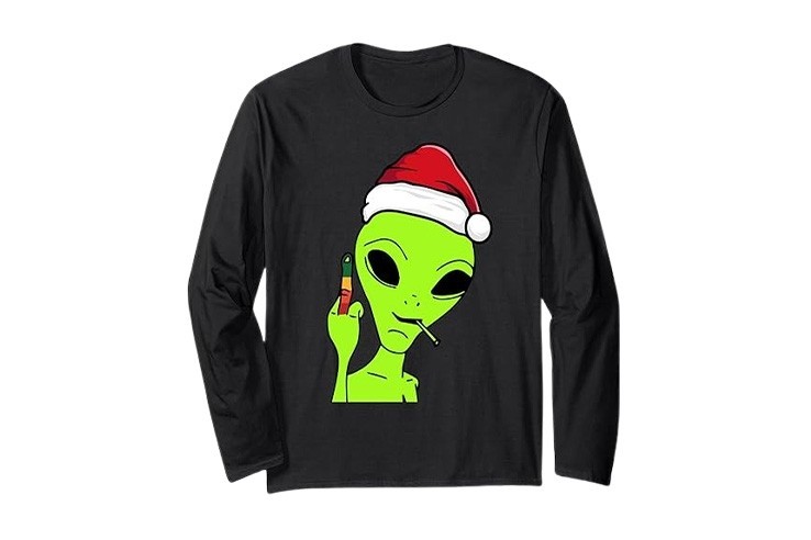 Pyjama de noël noir pull à manche longue motif alien amusant doigt d'honneur