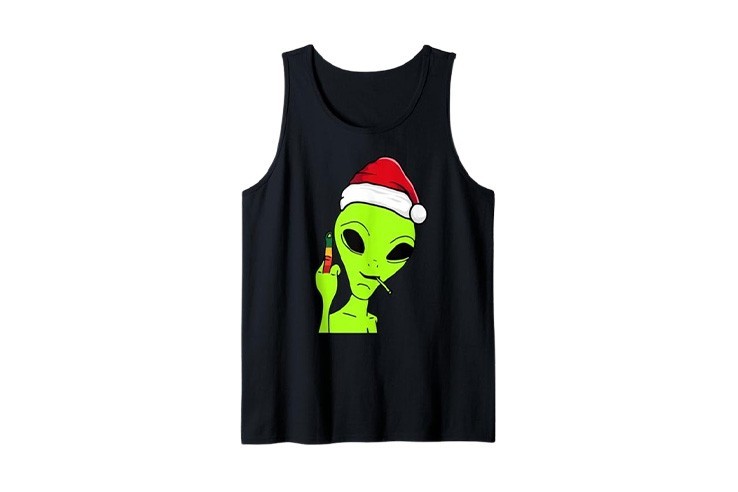 Débardeur noir amusant pour homme alien doigt d'honneur et bonnet de noël