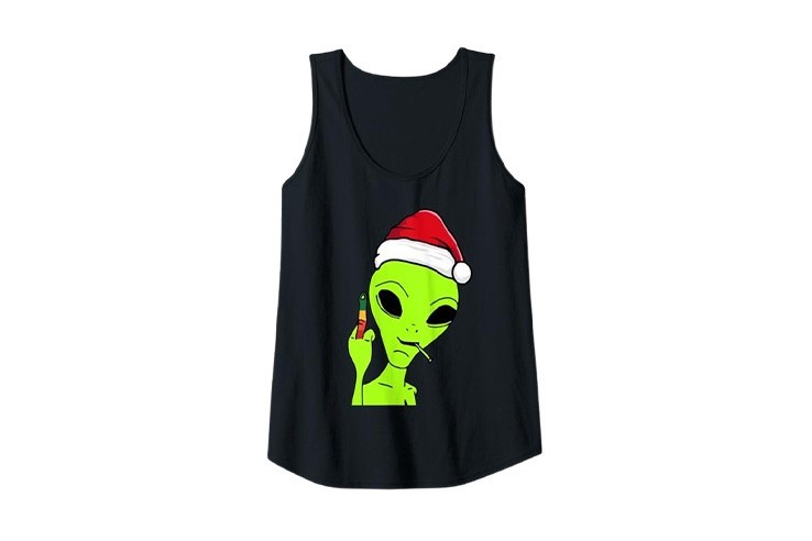 Débardeur noir amusant pour femme alien doigt d'honneur et bonnet de noël