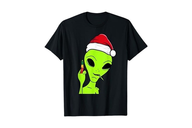 Tee-shirt Noël homme alien fumant un joint, cool et délirant ! 😎