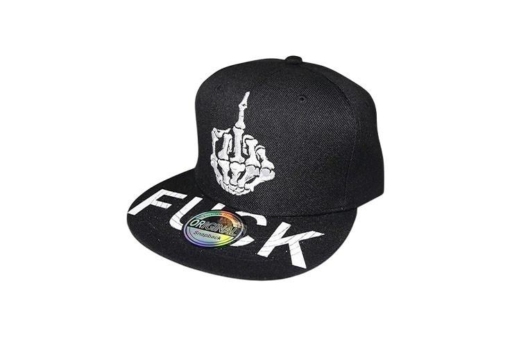 Casquette snapback taille unique doigt d'honneur squelette et inscription FUCK