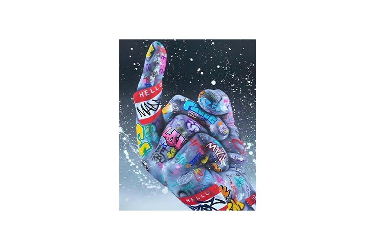 Tableau peinture sur toile motif doigt d'honneur style graffiti tag 40,6 x 50,8 cm