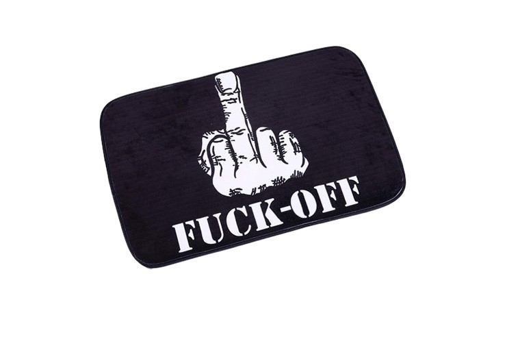 Tapis de sol antidérapant motif doigt d'honneur avec inscription "Fuck-Off" noir et blanc - 40x60cm