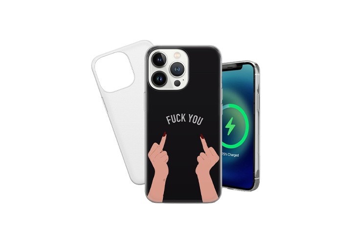 Coque pour Iphone 11 noire avec motif doigt d'honneur et inscription "Fuck You"