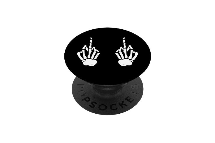 Bouton halloween pression PopSockets squelette doigt d'honneur