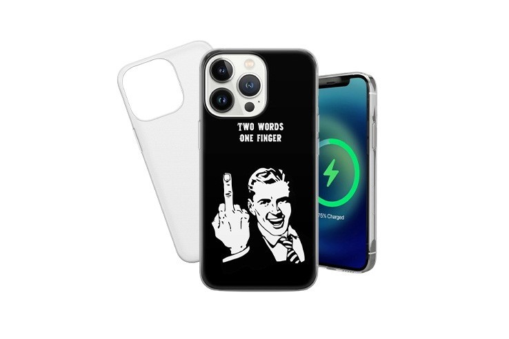 Coque de téléphone noir anti-rayures motif doigt d'honneur Two Words One Finger pour Iphone 11