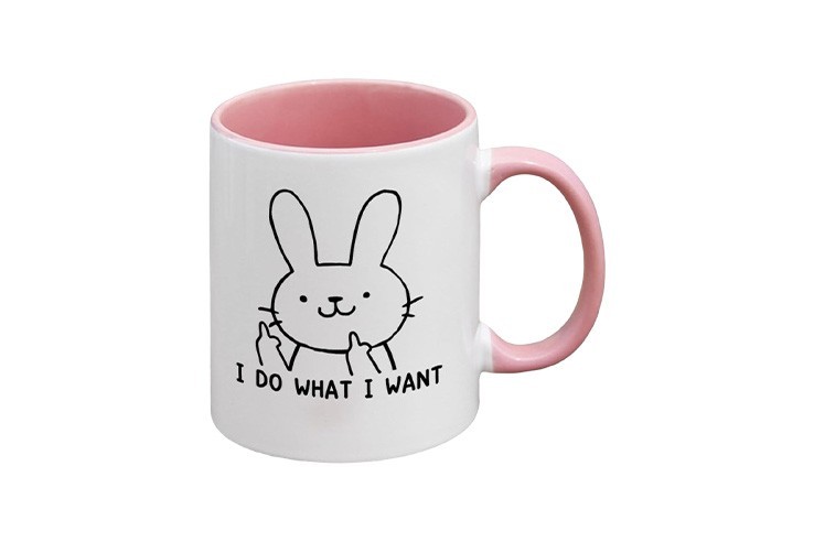 Mug blanc et rose lapin doigt d'honneur "I do what I want"