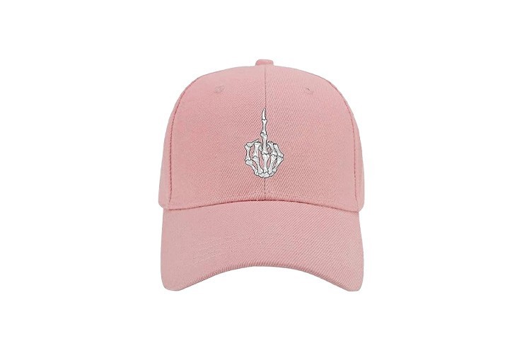 Casquette pour femme avec motif main squelette doigt d'honneur rose