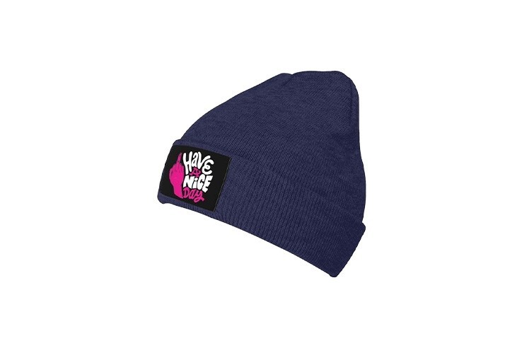 Bonnet ski / hiver "Have a nice day" doigt d'honneur bleu marine