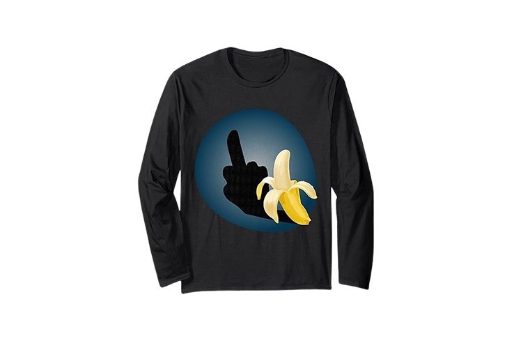 Tee-shirt à manche longue noir avec motif banane et ombre doigt d'honneur