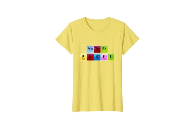 Tshirt humoristique motif Mother Fucker dans tableau périodique jaune femme