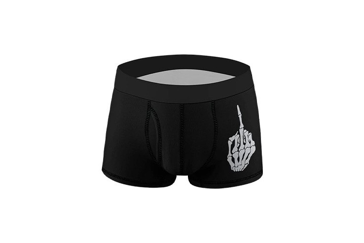 Boxer pour homme noir avec motif main de squelette doigt d'honneur