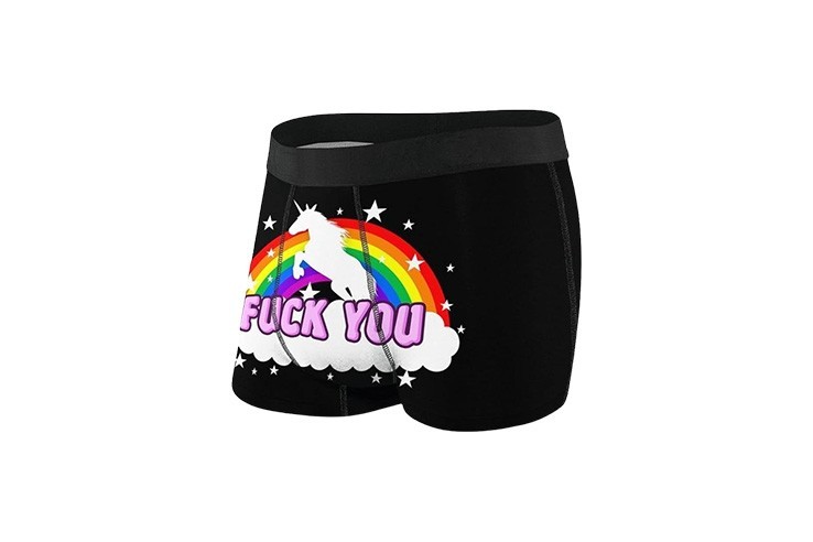 Boxer drôle avec motif arc en ciel licorne et inscription "Fuck You"