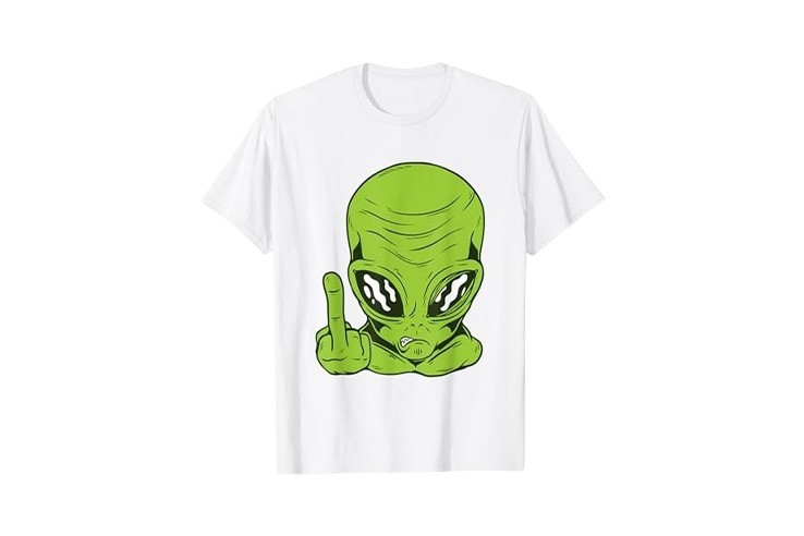 Tee-shirt blanc pour homme à motif alien doigt d'honneur