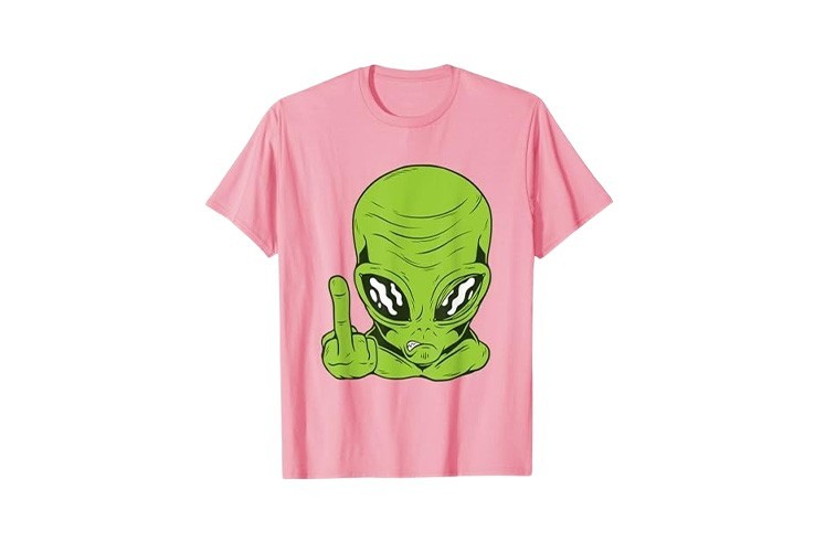 T-shirt rose motif doigt d'honneur et alien à manche courte pour homme