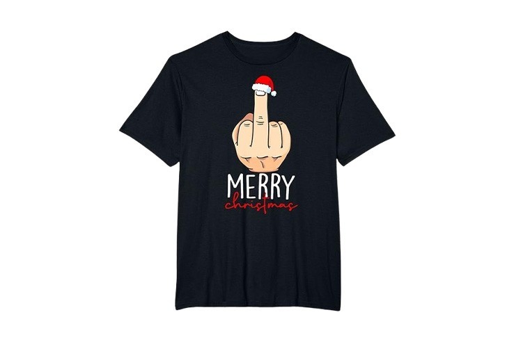 Tee-shirt de noël noir pour homme grande taille avec doigt d'honneur et bonnet