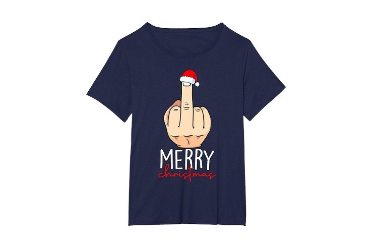 Teeshirt drôle pour noël bonnet et doigt d'honneur bleu marine