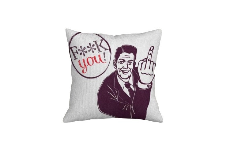 Housse d'oreiller style retro vintage doigt d'honneur "F**k you" - 45x45 cm