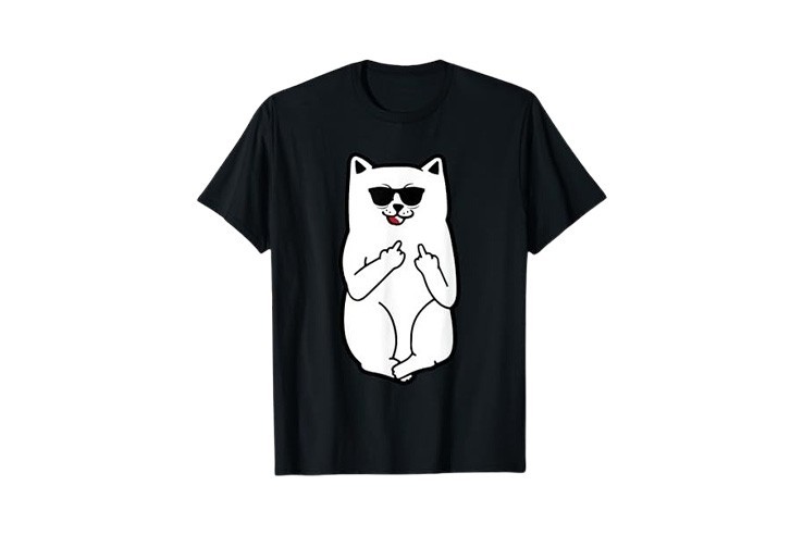 Tee-shirt noir chat kawaii doigt d'honneur pour homme