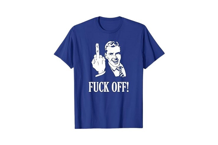 T-shirt vintage style poster bleu royal Fuck Off! et doigt d'honneur homme