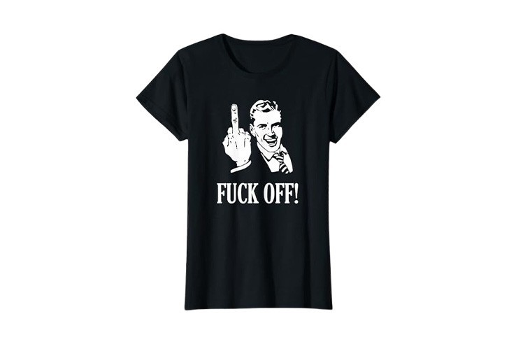 Tee-shirt noir vintage Fuck Off! doigt d'honneur femme