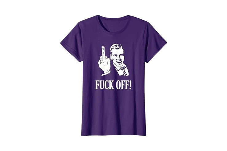 Tee-shirt doigt d'honneur Fuck Off violet à manche courte pour femme