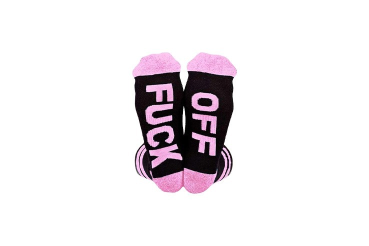 Chaussettes décontractées pour homme et femme avec inscription FUCK OFF noir et rose