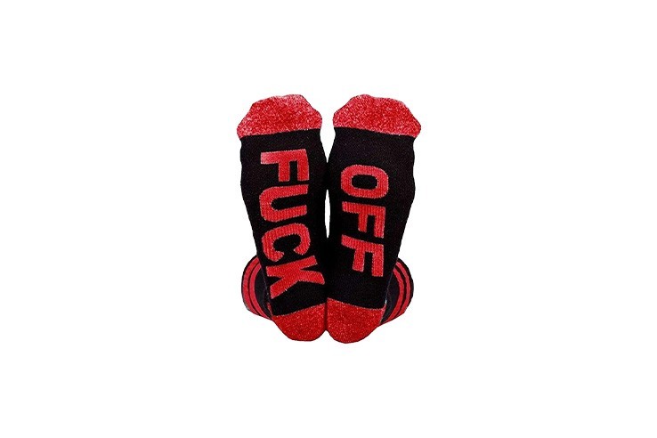 Chaussette amusante Fuck Off pour homme et femme noir et rouge