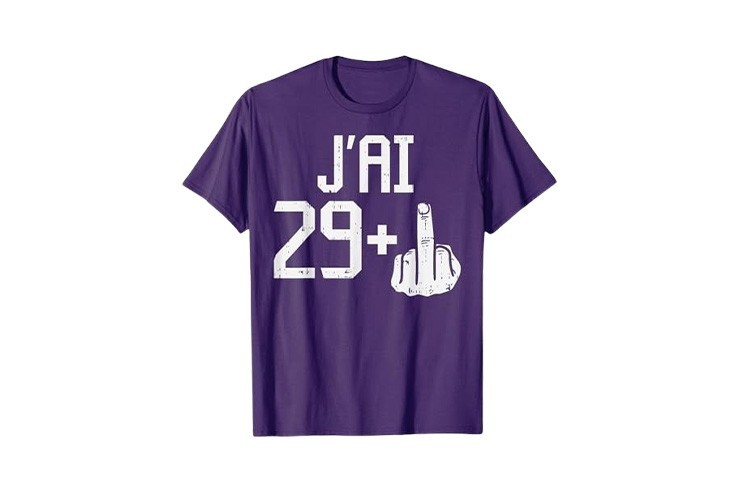 Tee-shirt d'anniversaire drôle pour 30 ans avec doigt d'honneur violet homme