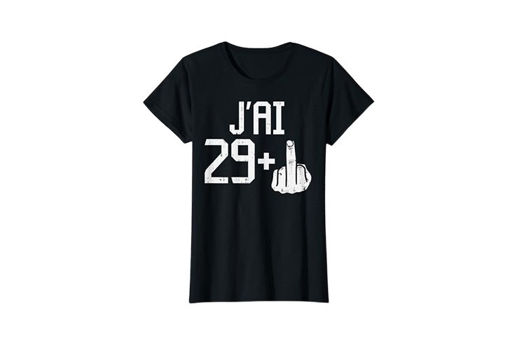 Tee-shirt noir pour femme anniversaire 30 ans motif doigt d'honneur