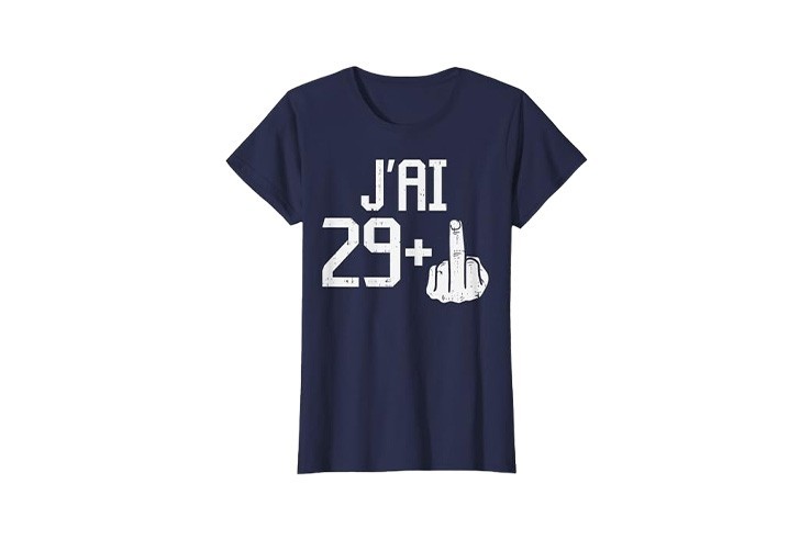 Tee-shirt à manche courte doigt d'honneur pour anniversaire 30ans bleu marine femme