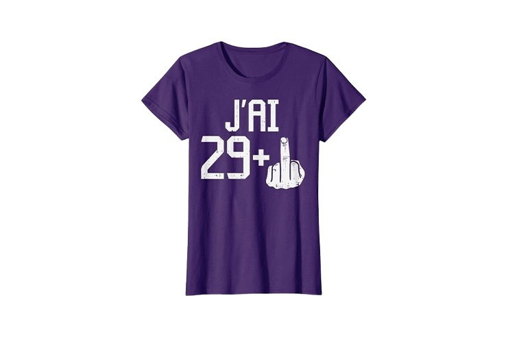 T-shirt violet femme d'anniversaire fun motif doigt d'honneur