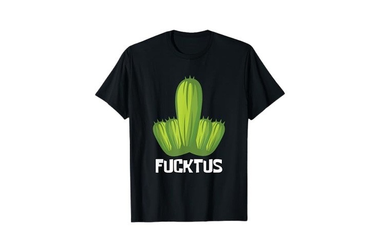 Tee-shirt noir doigt d'honneur à motif cactus pour homme