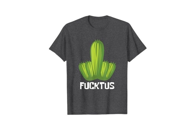 Tee-shirt doigt d'honneur gris foncé chiné à motif cactus pour homme