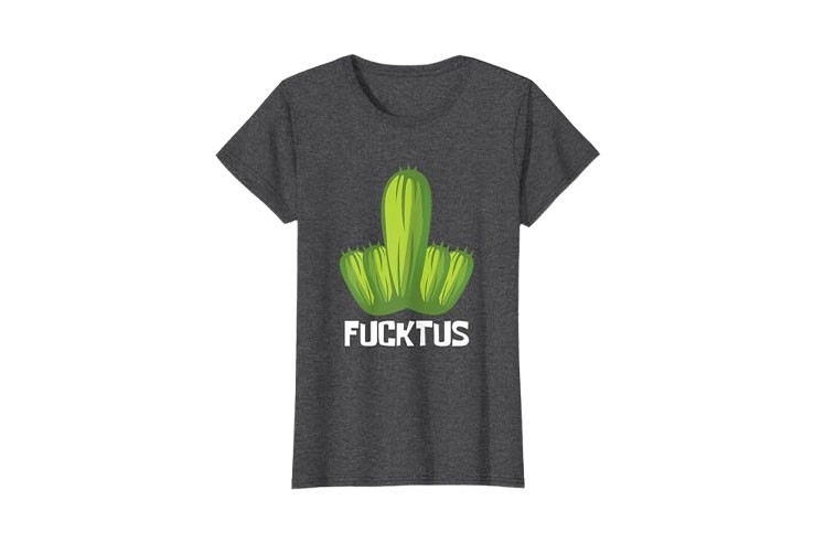 T-shirt gris foncé chiné cactus doigt d'honneur pour femme