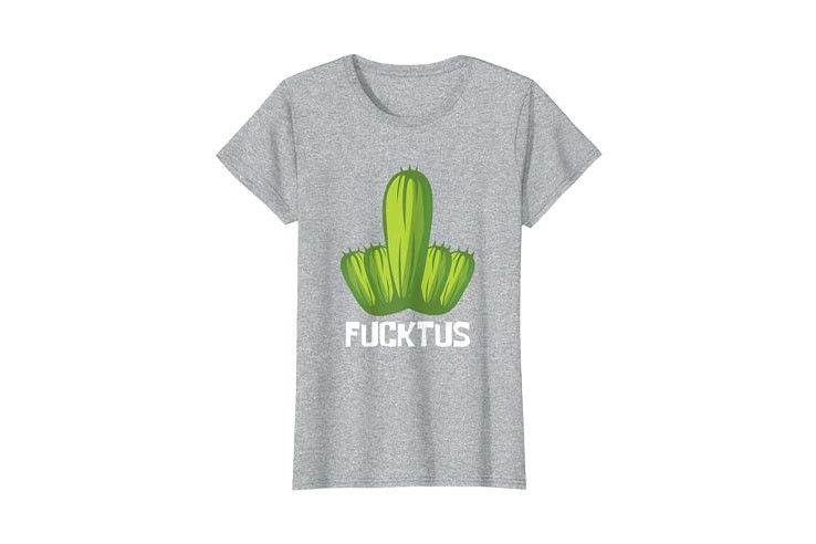 Tee-shirt femme gris chiné doigt d'honneur à motif cactus