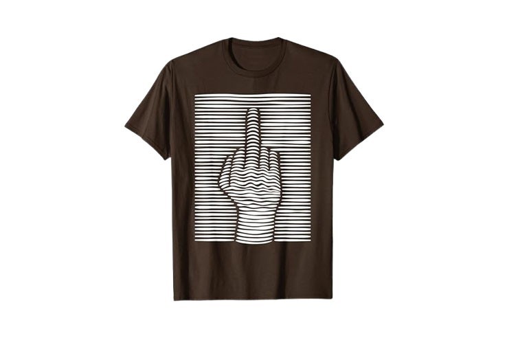 Tee-shirt amusant homme marron et blanc motif doigt d'honneur effet 3D