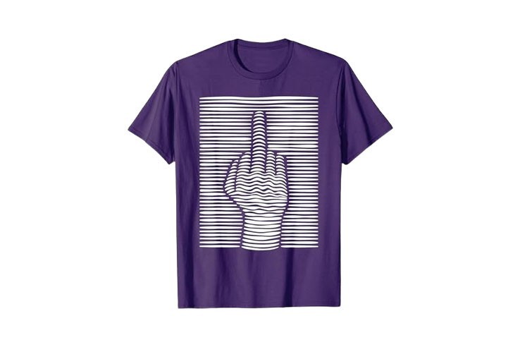 Tshirt homme violet et blanc amusant motif doigt d'honneur effet 3D